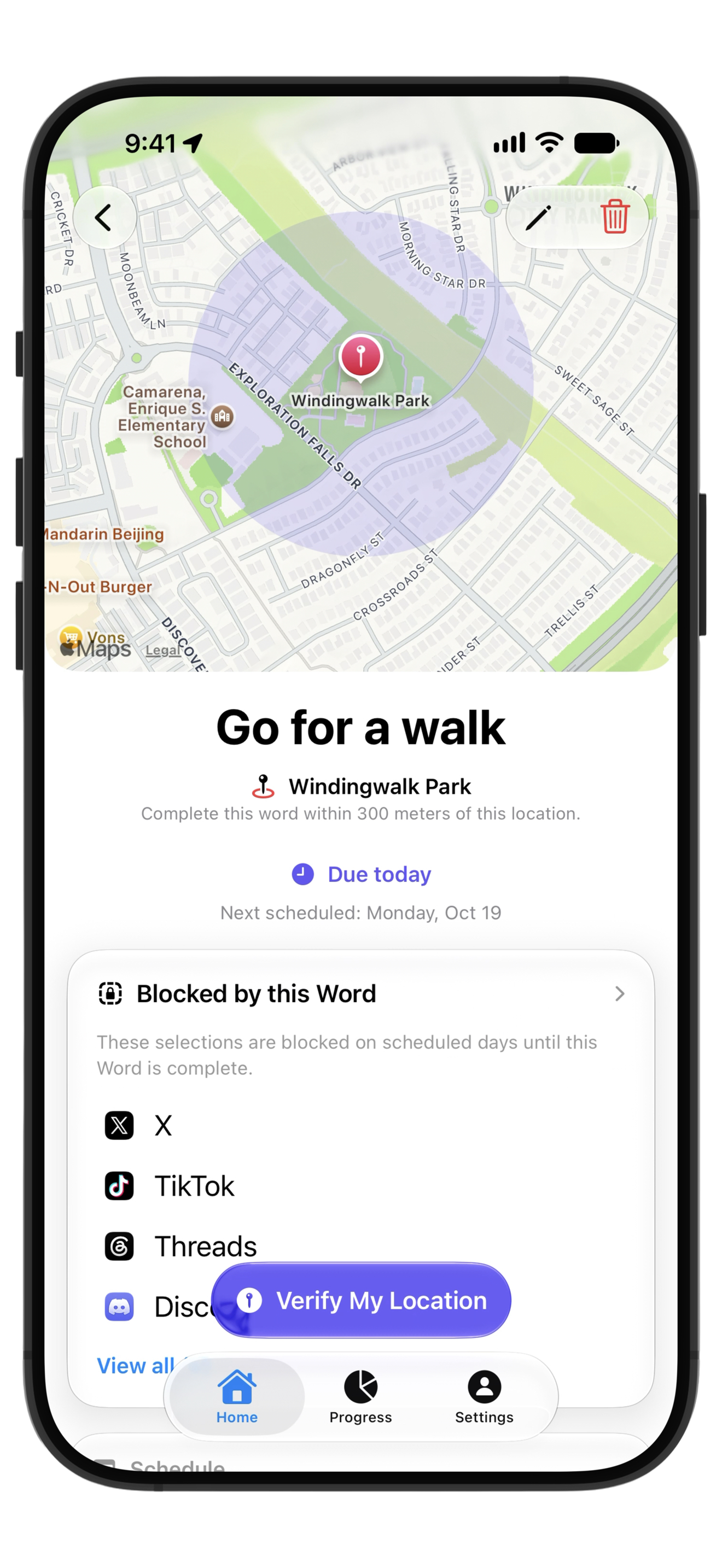 Word’s app blocking screen for protecting your focus.